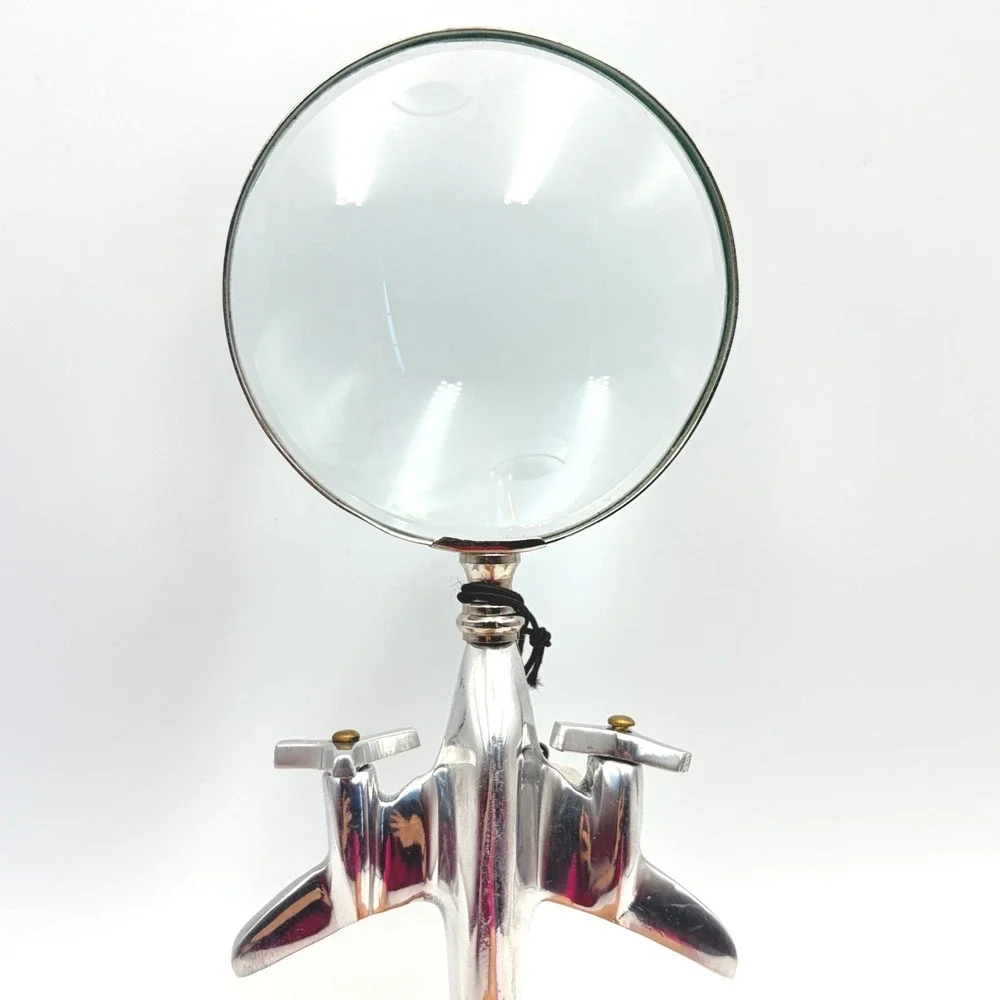 Pier 1 Silver Airplane Magnifying Glass Aviation Pilot Propeller Turns OAK Plane
